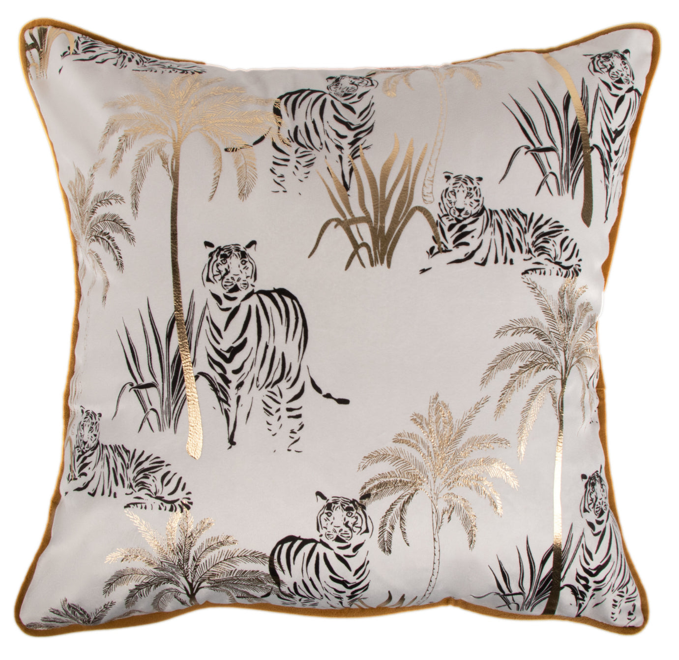 Malini Tiger Jungle Scene With Foil Square Cushion 45x45
